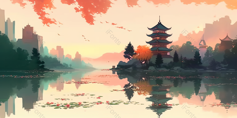 杭州西湖十景雷峰夕照简约背景,插画/手绘图,插画/手绘图库,插画/手绘图下载,插画/手绘